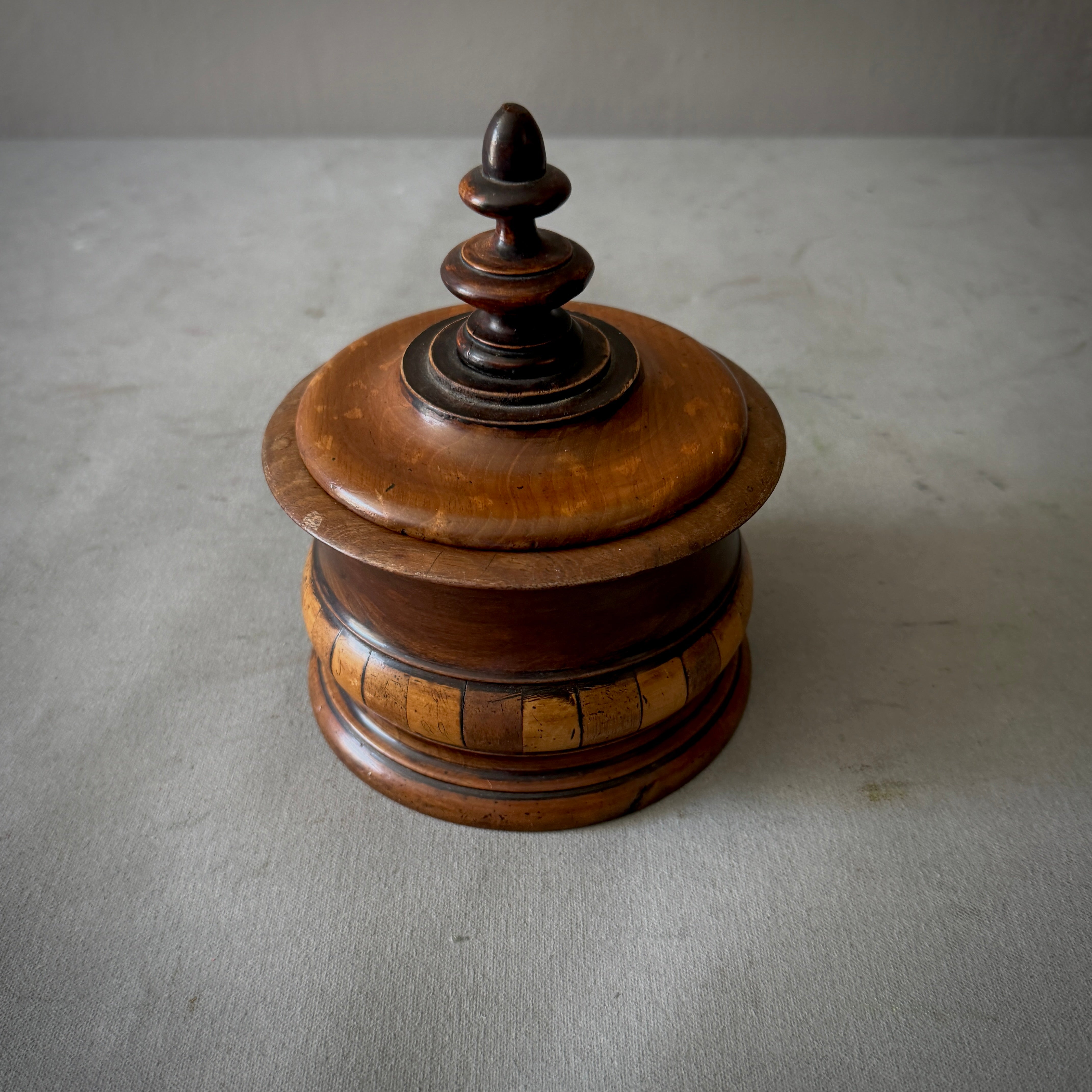 Turned Fruitwood Tobacco Jar with Wide Flared Lid