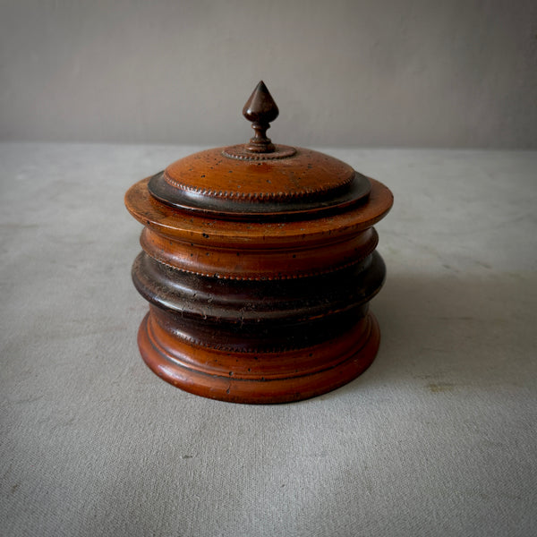 Fruitwood Tobacco Jar with Beaded Lid Detail