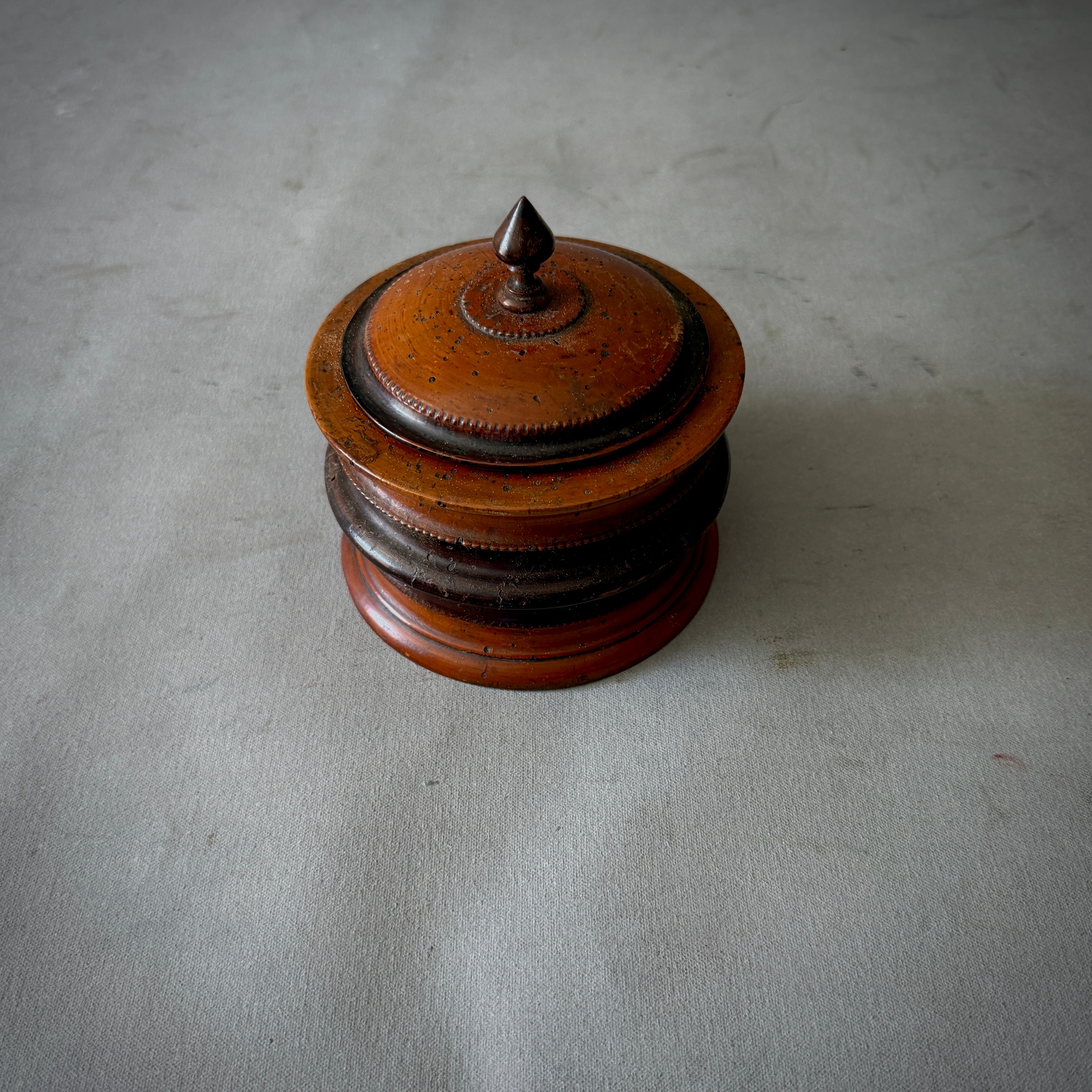 Fruitwood Tobacco Jar with Beaded Lid Detail
