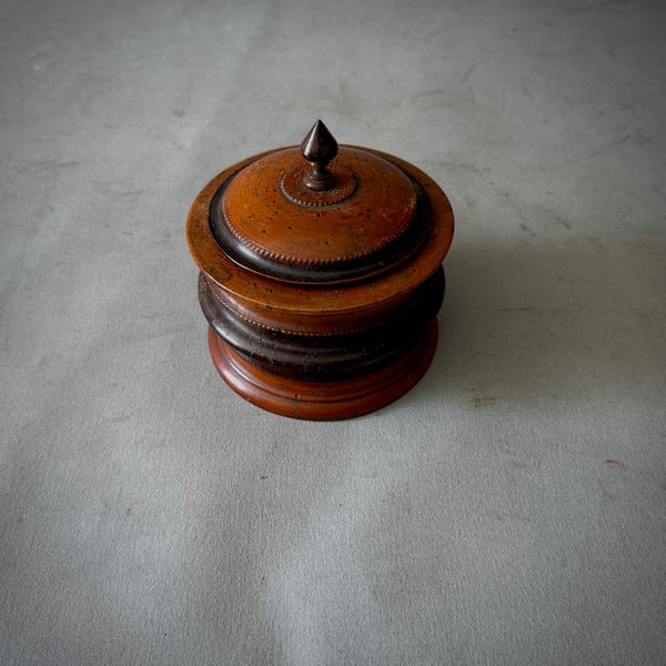 Fruitwood Tobacco Jar with Beaded Lid Detail