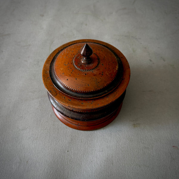 Fruitwood Tobacco Jar with Beaded Lid Detail