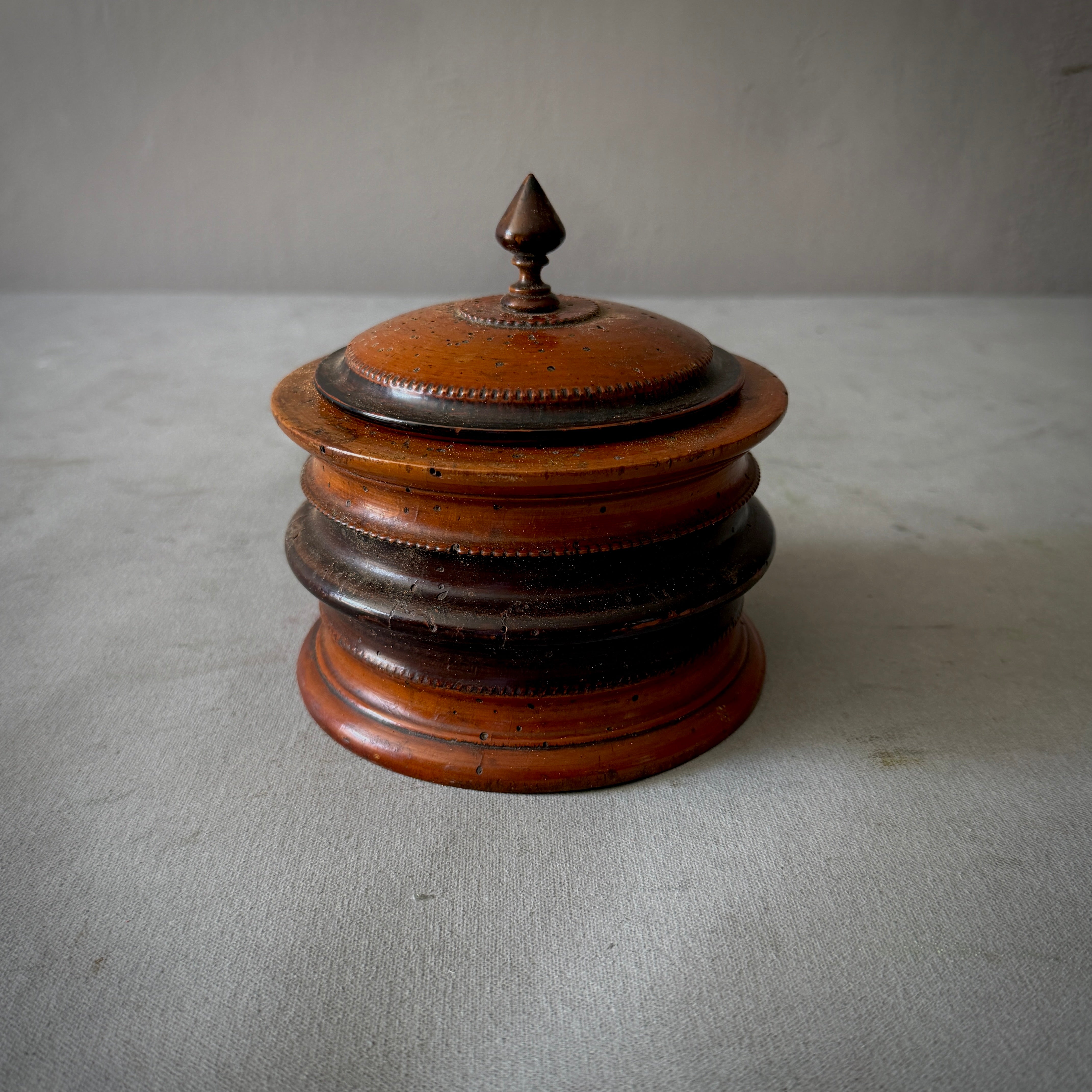 Fruitwood Tobacco Jar with Beaded Lid Detail