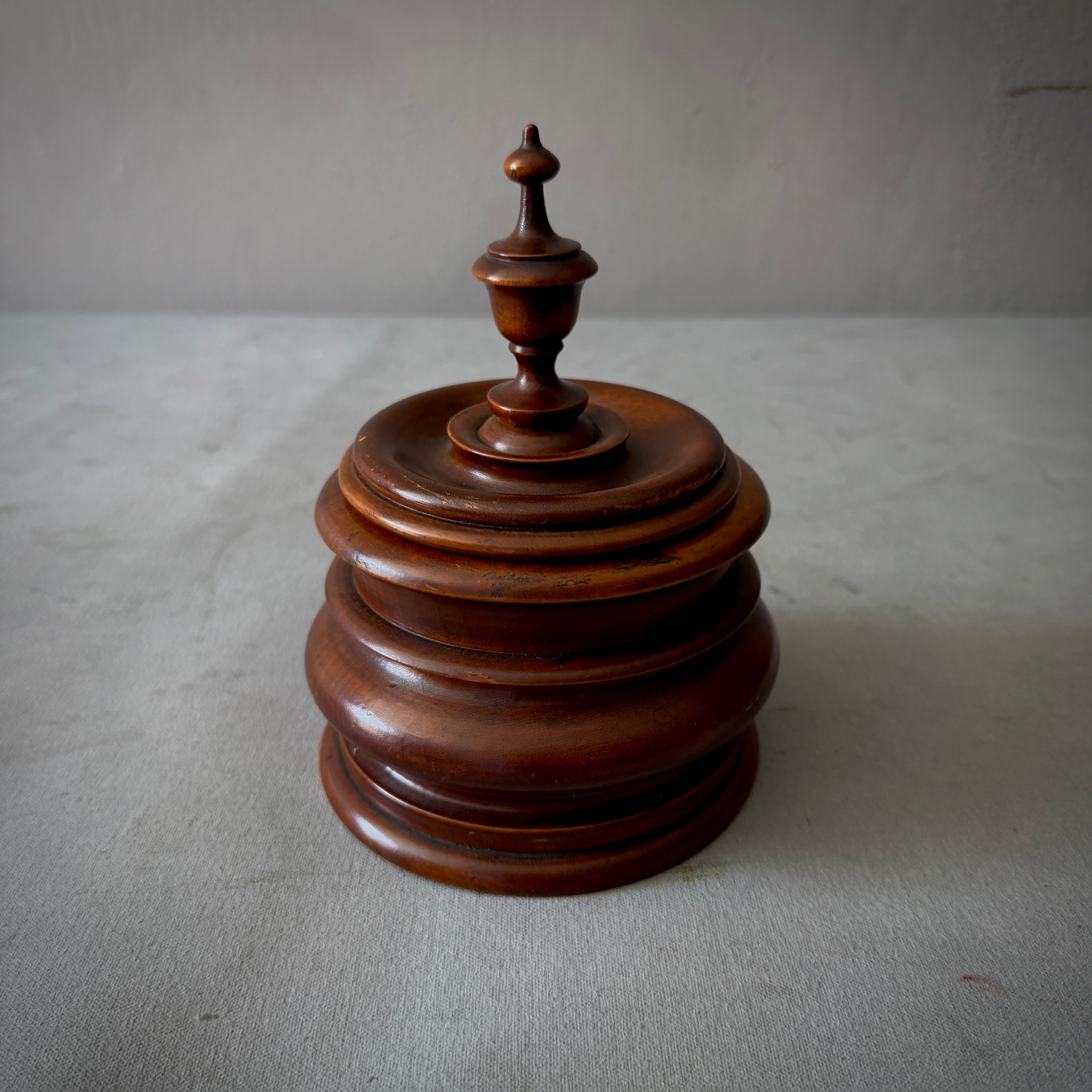 Small Dutch Fruitwood Tobacco Jar with Finial Lid