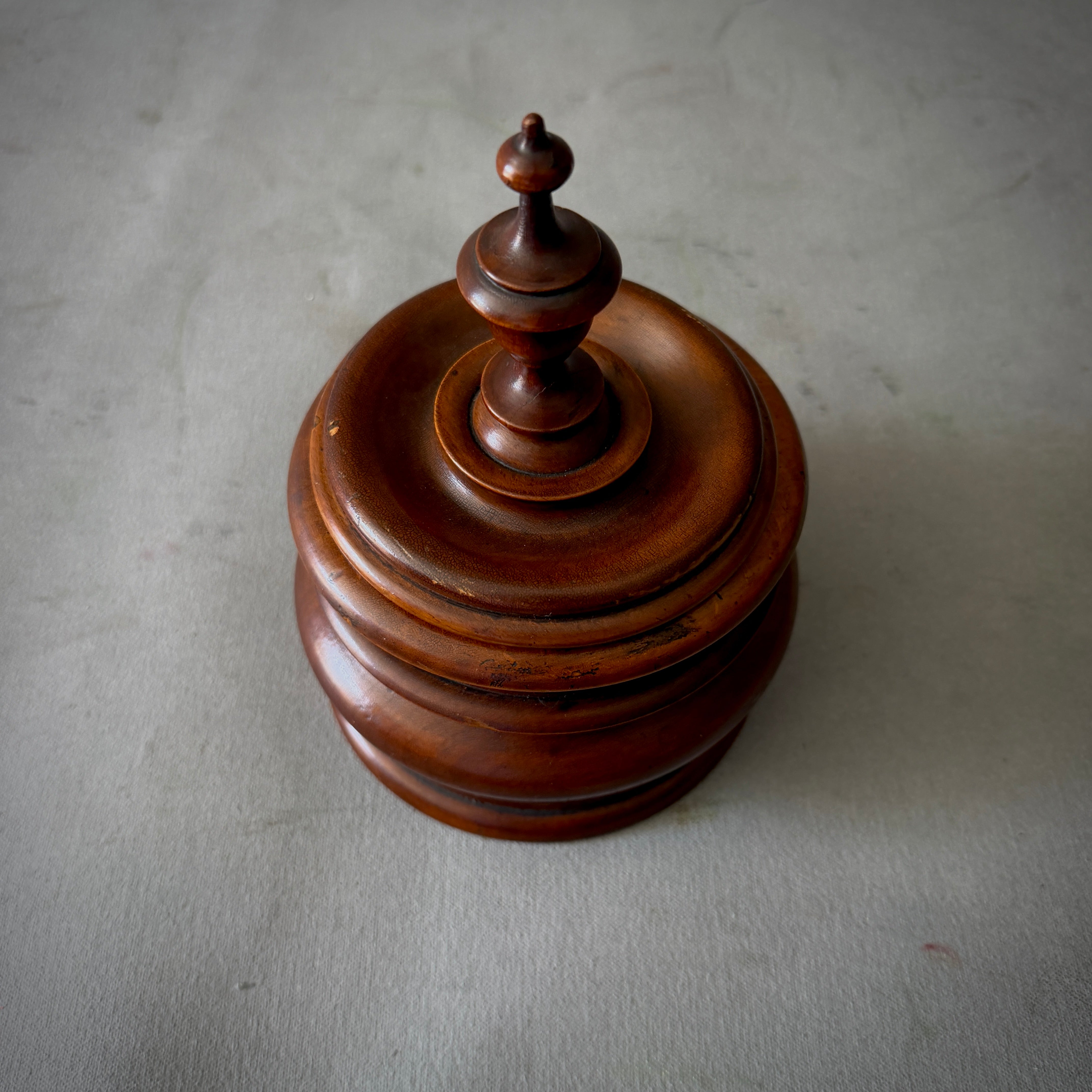 Small Dutch Fruitwood Tobacco Jar with Finial Lid