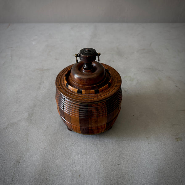 Barrel-Form Fruitwood Tobacco Jar on Bun Feet