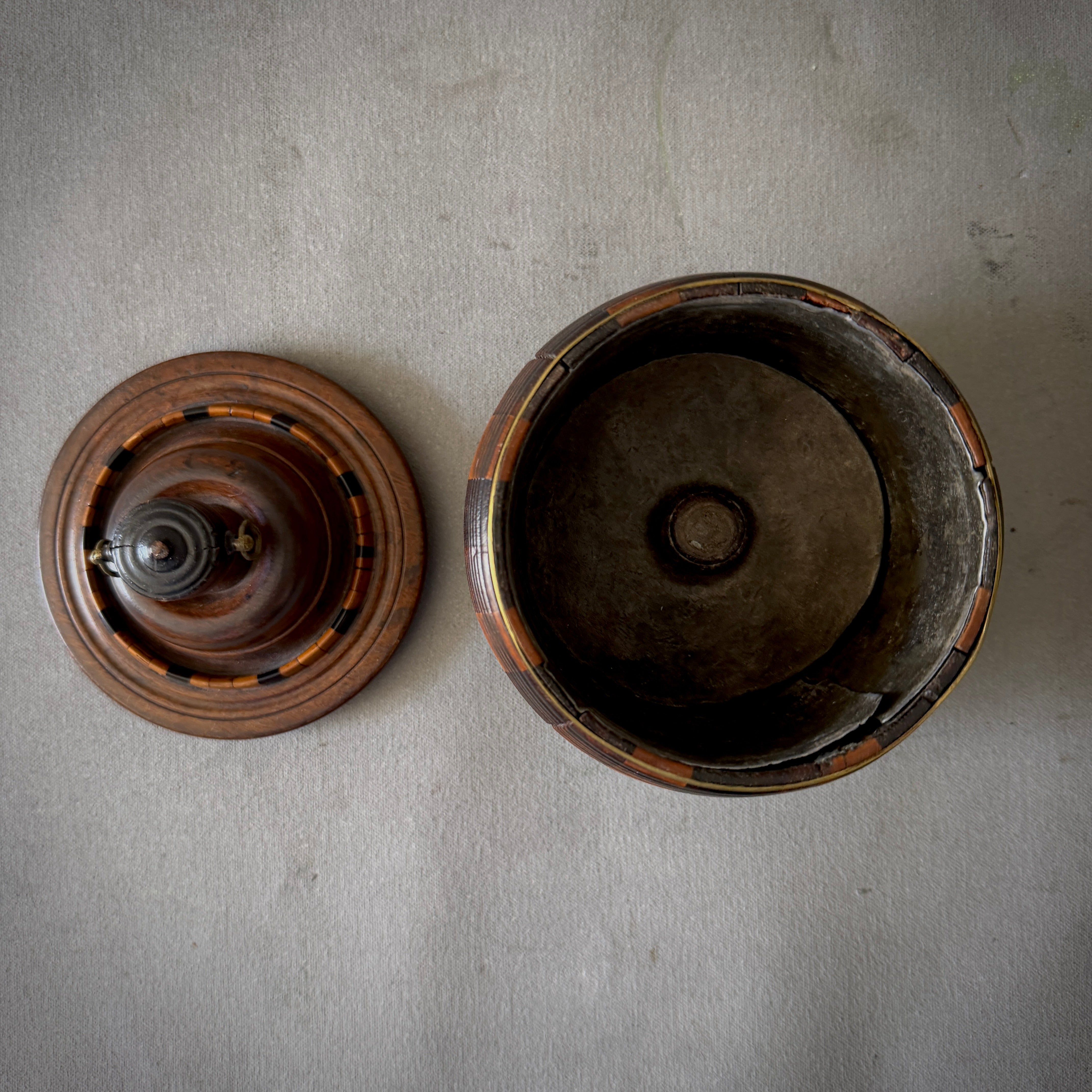 Barrel-Form Fruitwood Tobacco Jar on Bun Feet