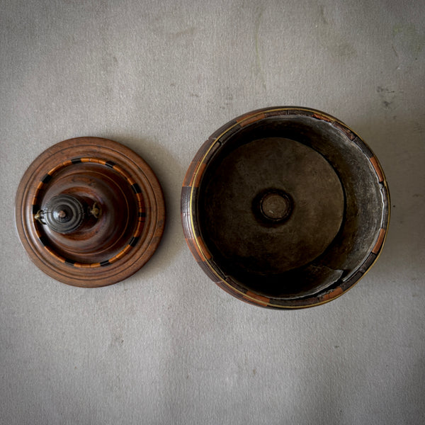 Barrel-Form Fruitwood Tobacco Jar on Bun Feet