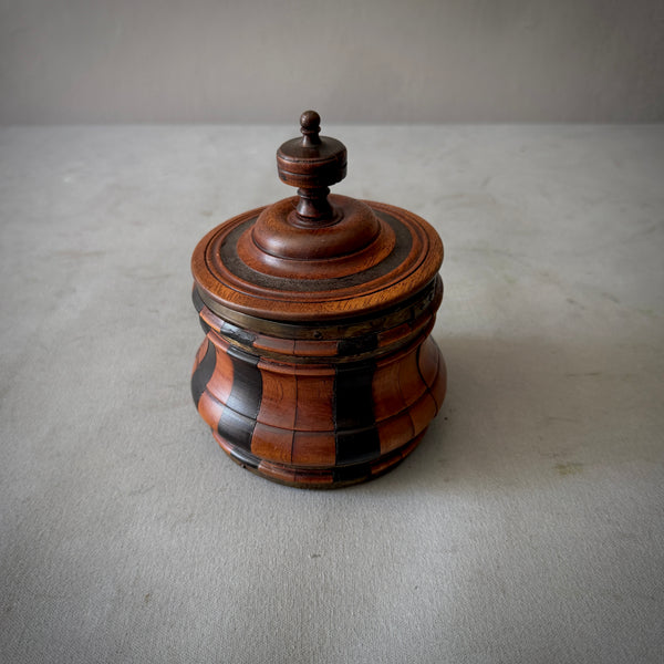 Turned Fruitwood Tobacco Jar with Ebonized Panels
