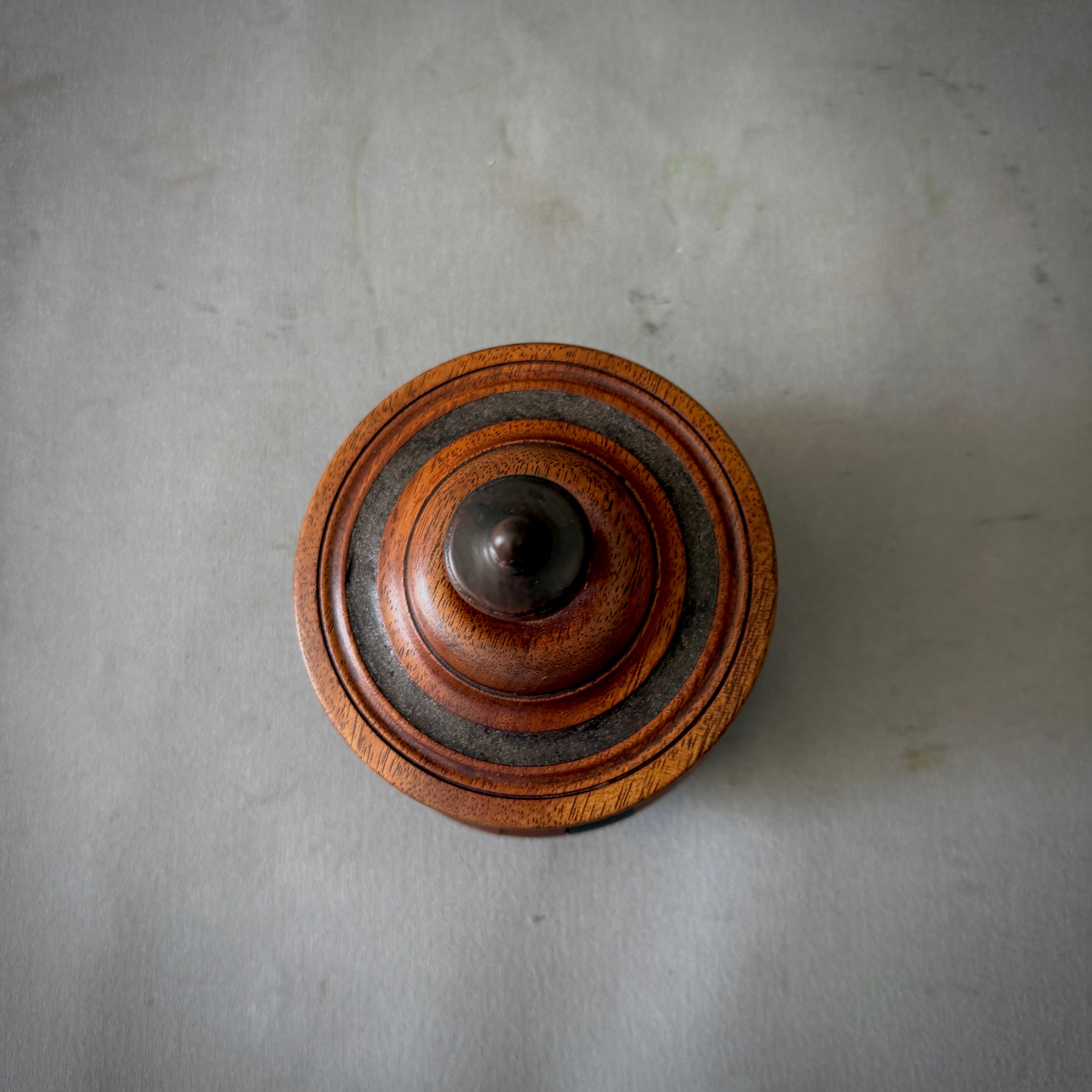 Turned Fruitwood Tobacco Jar with Ebonized Panels