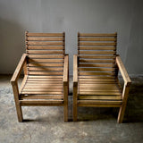 Pair of French 1970s Ash Wood Armchairs