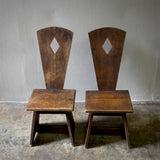 Pair of Early 20th Century French Low Rustic Oak Chairs