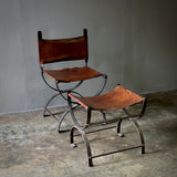 Spanish Leather and Iron Chair with Bench.
