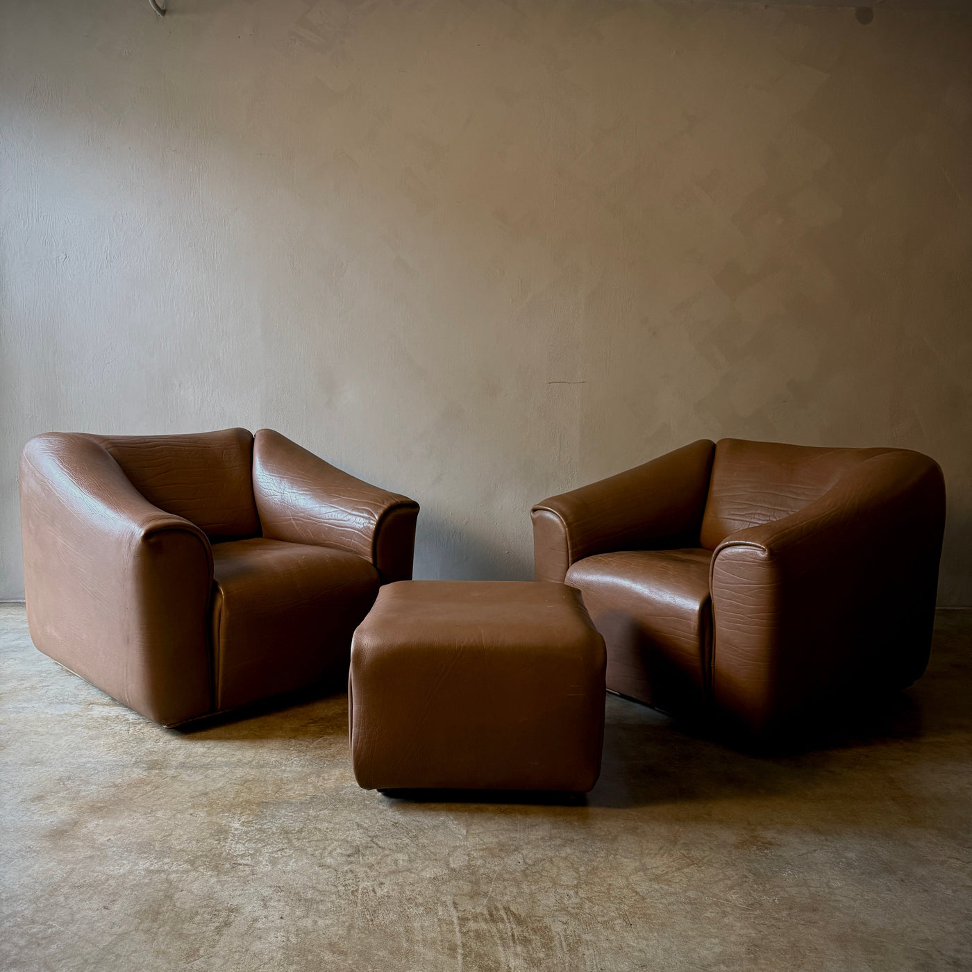 Pair of De Sede Lounge Chairs With Ottoman