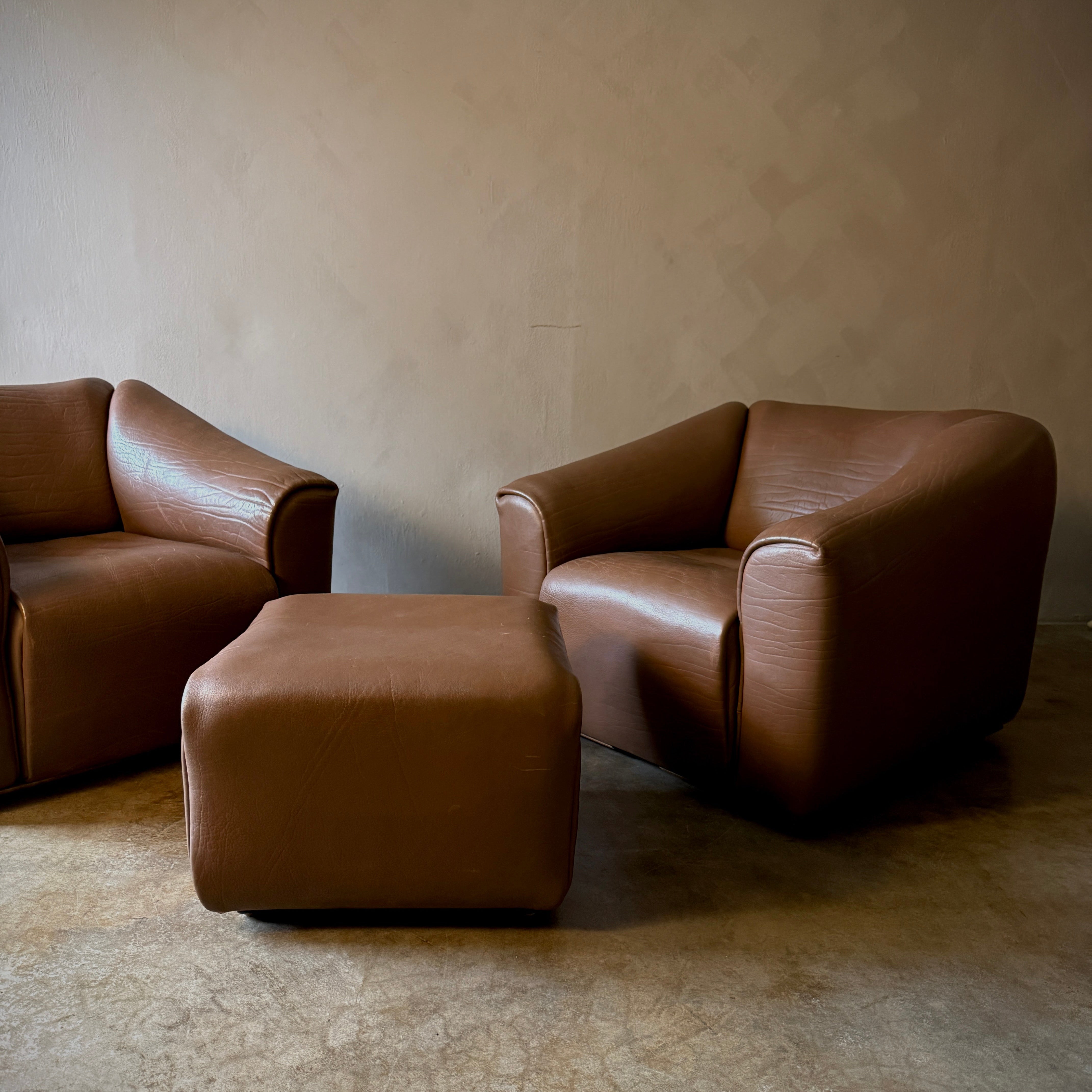 Pair of De Sede Lounge Chairs With Ottoman