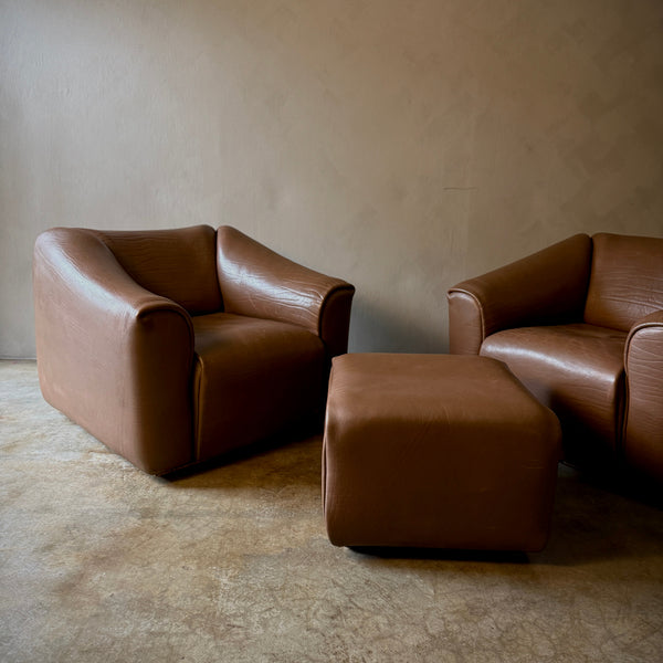 Pair of De Sede Lounge Chairs With Ottoman