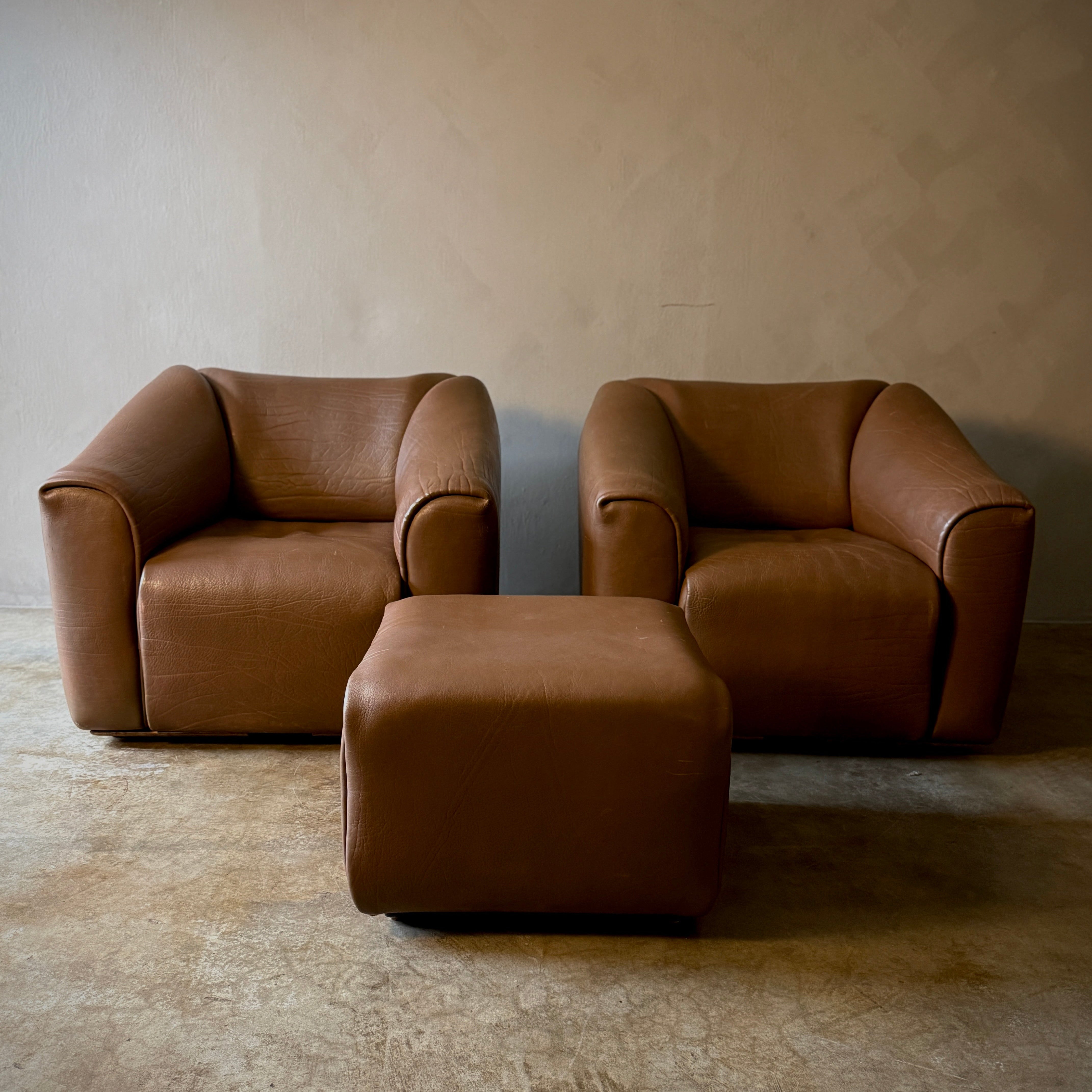 Pair of De Sede Lounge Chairs With Ottoman