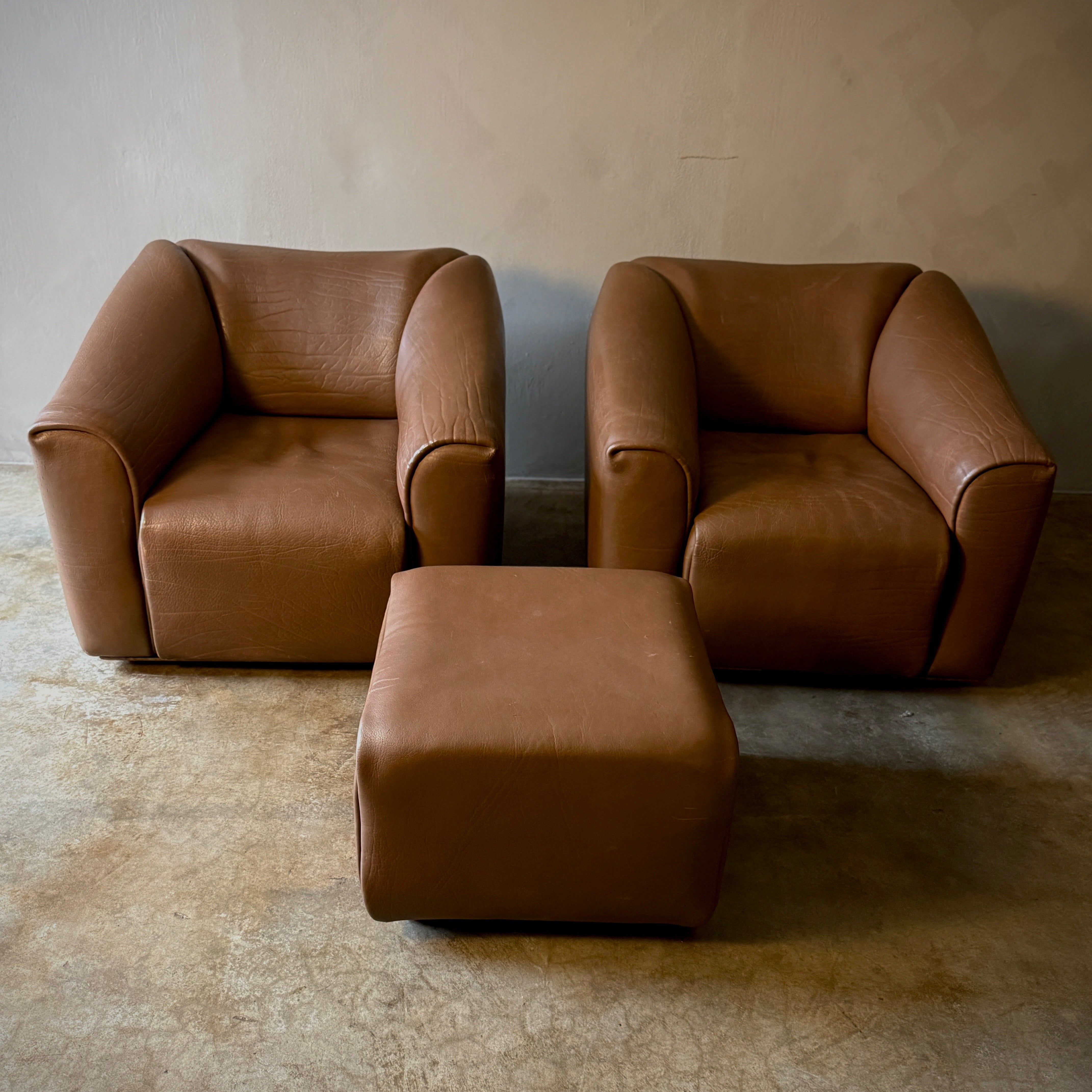 Pair of De Sede Lounge Chairs With Ottoman