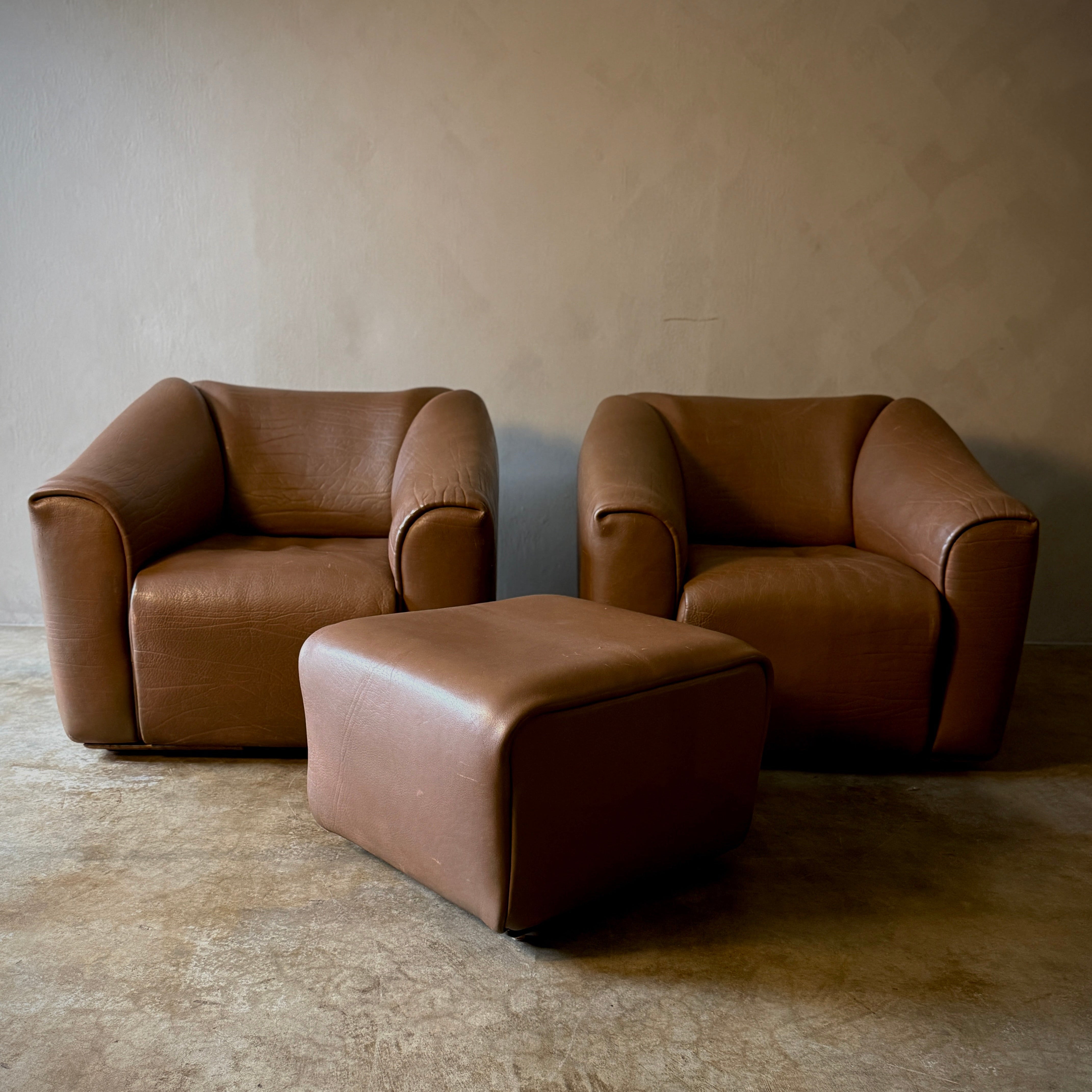 Pair of De Sede Lounge Chairs With Ottoman