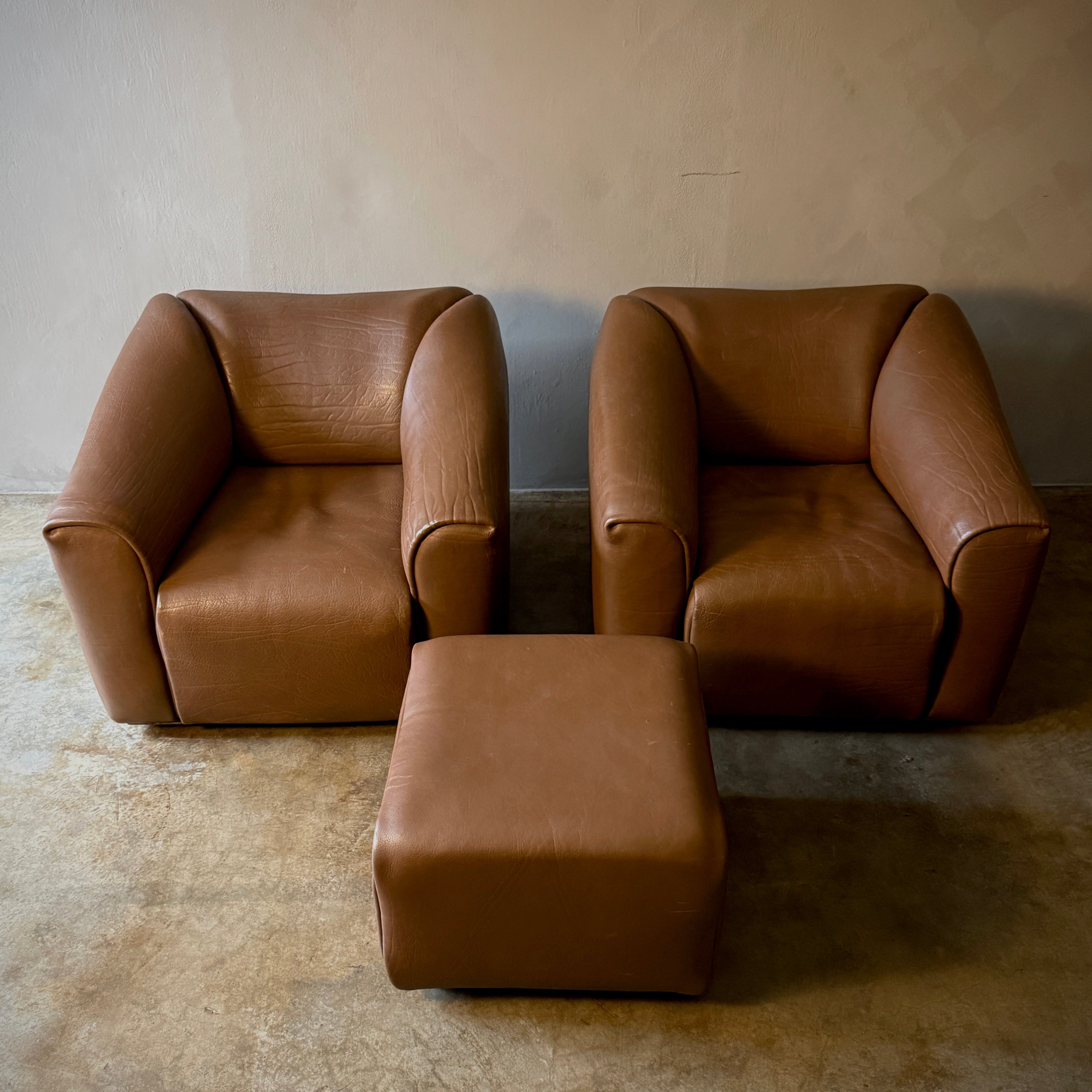Pair of De Sede Lounge Chairs With Ottoman