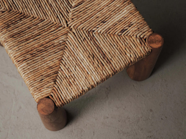 Large Stool in Solid Wood and Woven Straw