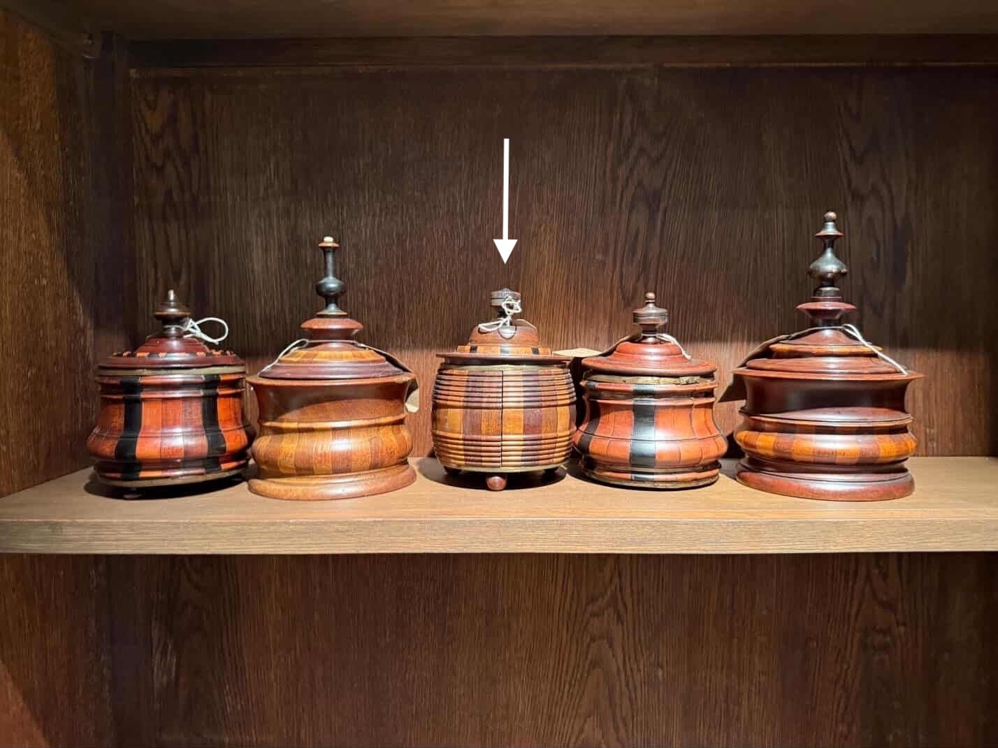 Barrel-Form Fruitwood Tobacco Jar on Bun Feet