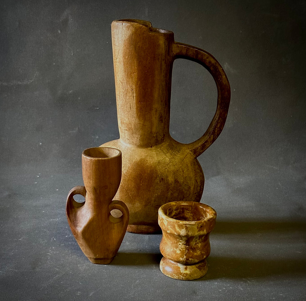 Set of Three Wood Vases