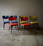 Set of Six  Mid-Century Chairs with Color Vinyl