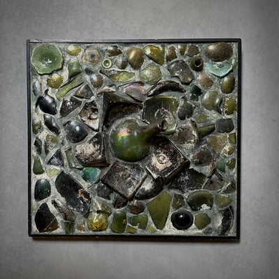 Midcentury Art Panel with Antique Glass Bottles
